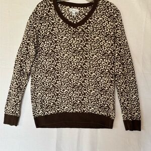 Kim Rogers Brown and Cream Animal Print V-Neck Sweater